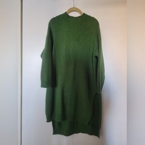 Green Oversized Knit Sweater Dress - Women's Long Pullover